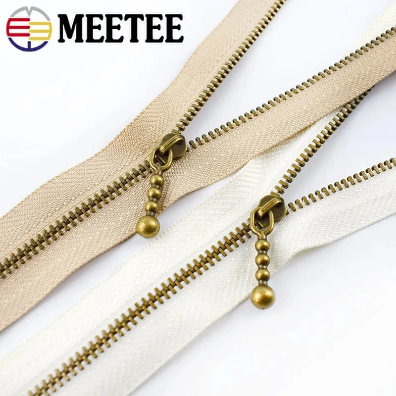 1/2/3/5Yards 3# Metal Zipper Tapes Bronze Gold Teeth Zip Bag Wallet Clothes Jacket Zippers Repair Kit DIY Sewing Accessories