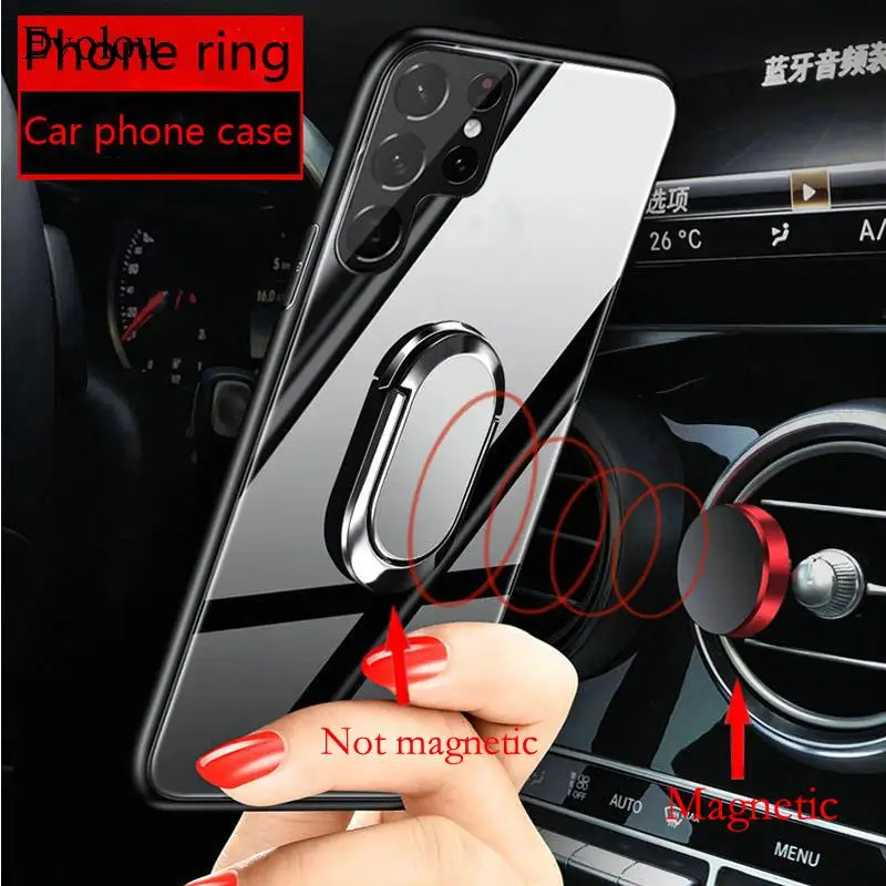 Tempered Glass Magnetic Ring Stand Holder Case For SAMSUNG S23 Ultra 5G S24 Shockproof Lanyard Back Cover For Galaxy S23 Plus