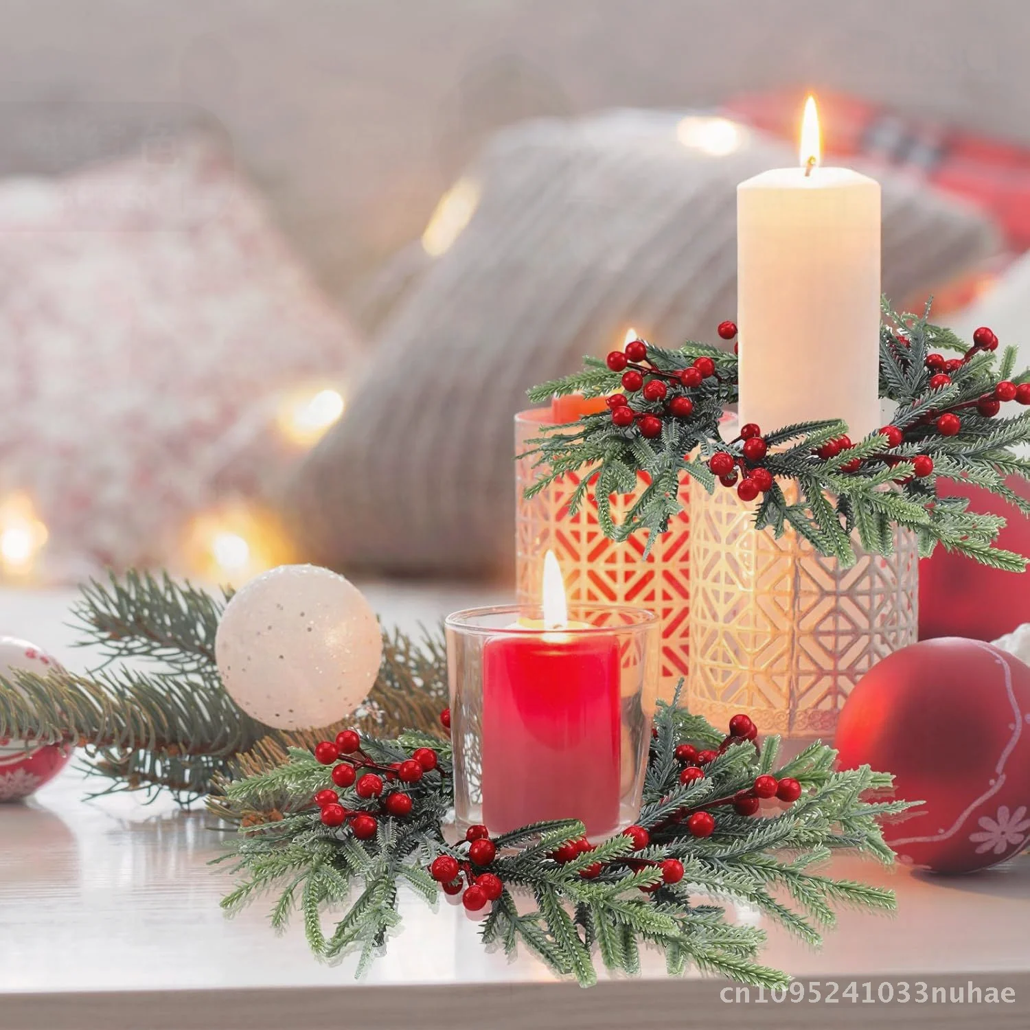 

Frost White Pine Needle Garland Candle Holder Ring Christmas Holiday Decoration Small Modern Minimalist Plastic Garland