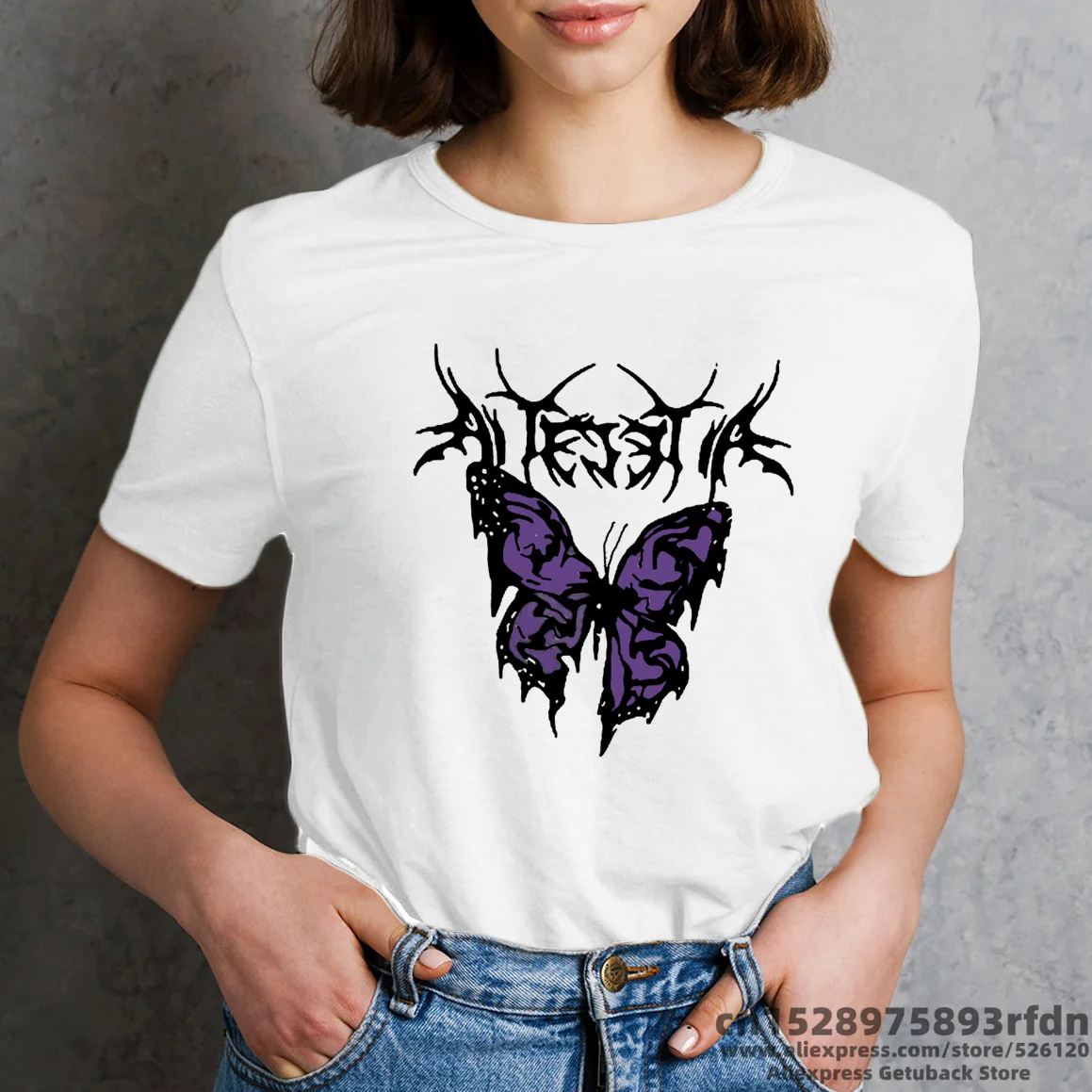 Women Cartoon Punk Butterfly Funny T Shirt Gril Summer Harajuku Korean Clothes Camiseta Mujer Tee Shirt Femme Tops,Drop Ship