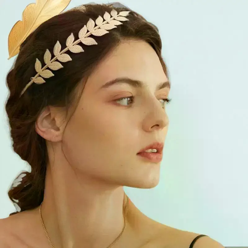جديد ريترو الذهب اللون ورقة عقال خوذة تاج تيارا غطاء الرأس آلهة اليونانية رئيس مجوهرات العروس الزفاف إكسسوارات الشعر #5