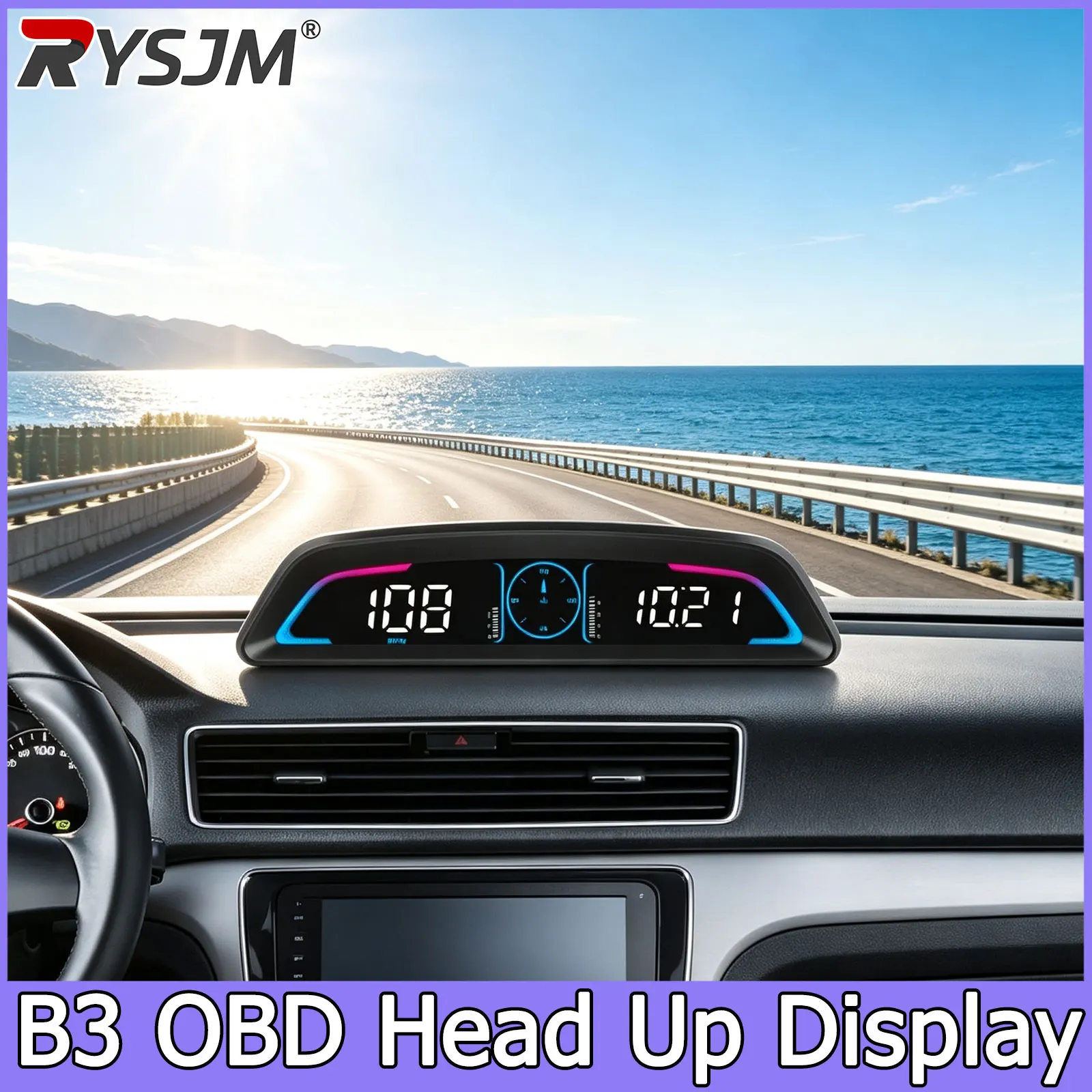 Auto-Tachometer B3 Head-Up-Display OBD2 HUD Digitaler GPS-Tachometer Wassertemperatur Kraftstoffverbrauch Spannung Zeit Auto-Elektronik