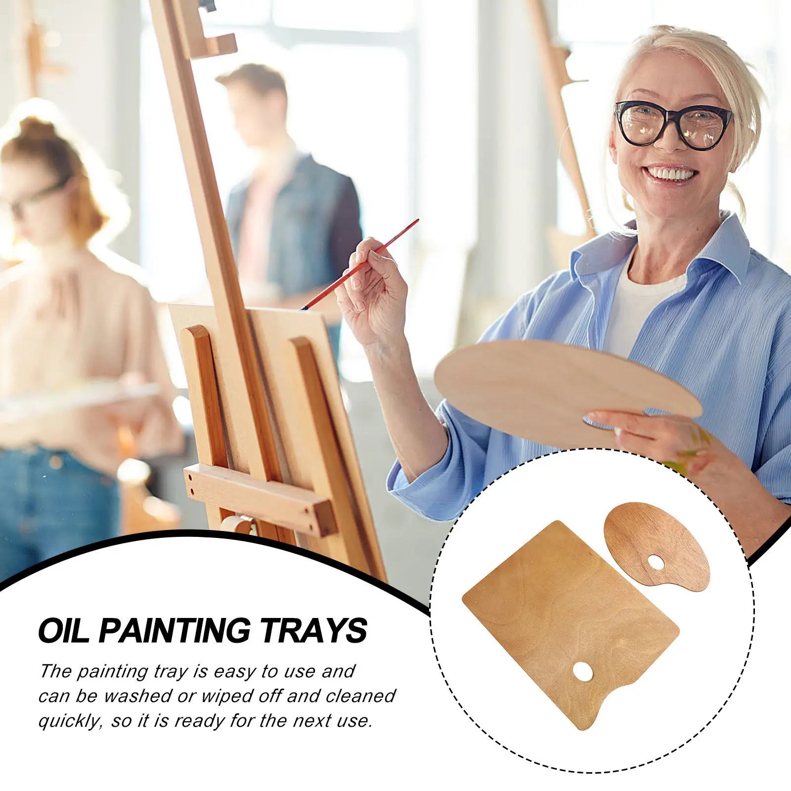 

2Pcs Wooden Palette Sturdy Lightweight Color Mixing Board for Watercolor Acrylic Oil Paint Easy Clean Painting Tray for Artists