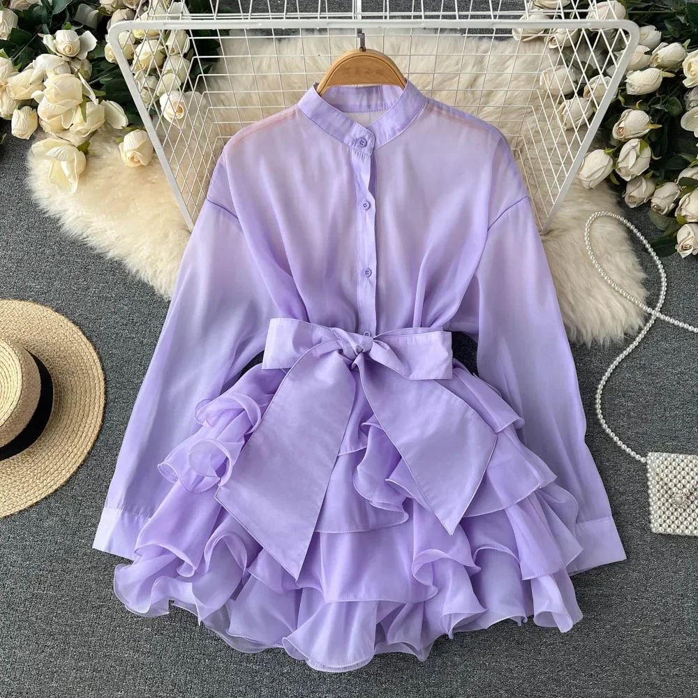 Chiffon French Chic Elegant Blouses for Women Spring Long Sleeve O-neck Solid Colours Femme Long Shirt Tops Ruffles Woman Blusas