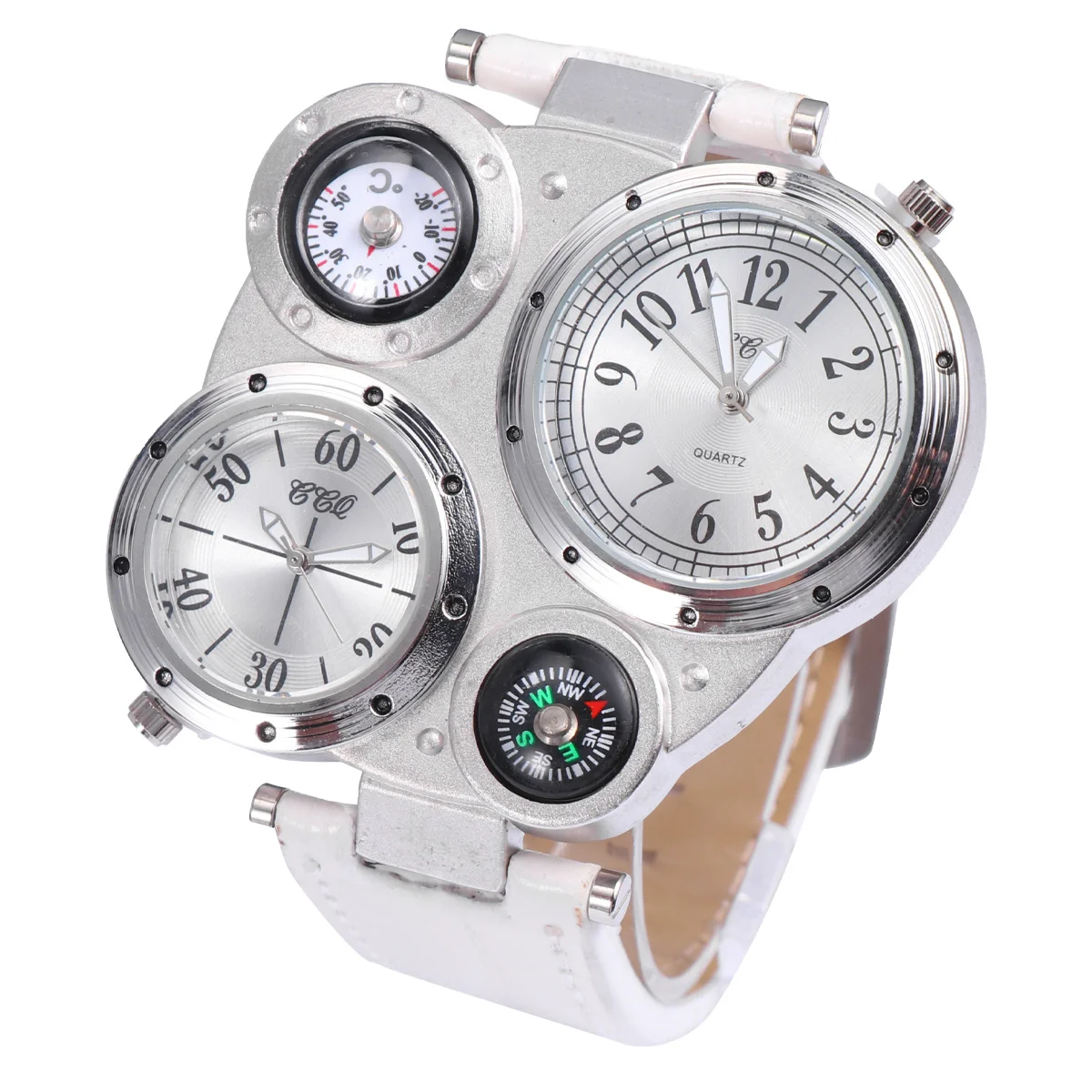 1 قطعة ميزان الحرارة المزدوج عرض الوقت ساعة كوارتز بيضاء مزدوجة إدراج الرياضة في الهواء الطلق ساعة رجالية موضة السفر هدية