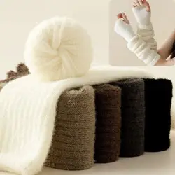 Calentador de brazo tejido de lana de visón para mujer, guantes largos sin dedos Y2K, manopla de punto gótica Harajuku, mangas para brazo, puños para Cosplay, invierno
