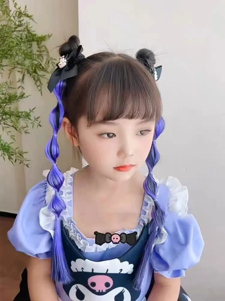 Sanrio Kuromi Mädchen Halloween-Kostümzubehör Cosplay Haarspangen Perücke Zopf Haargummi Bubble-Zopf Pferdeschwanz Haarband Schleifenklammer – Detail 7
