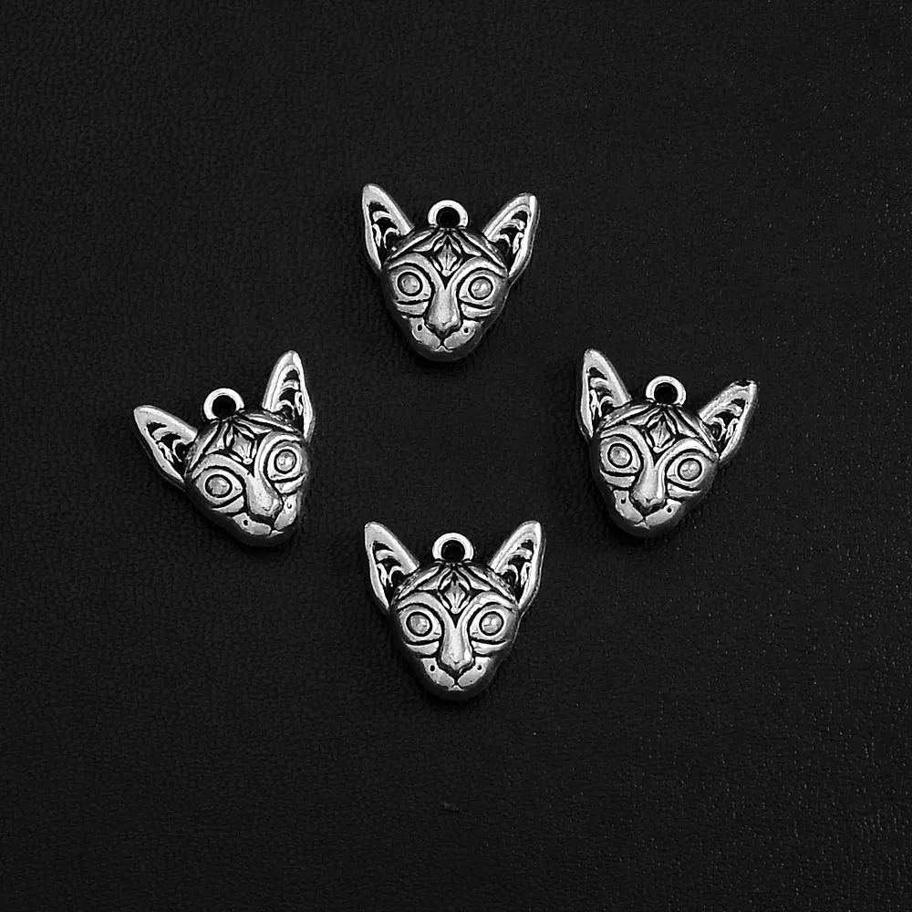 10pcs/lot--15x15mm Vintage Lovely Cat Dog Head Cute Pets Charms Pendants For Diy Jewelry Making Findings Supplies  Accessories