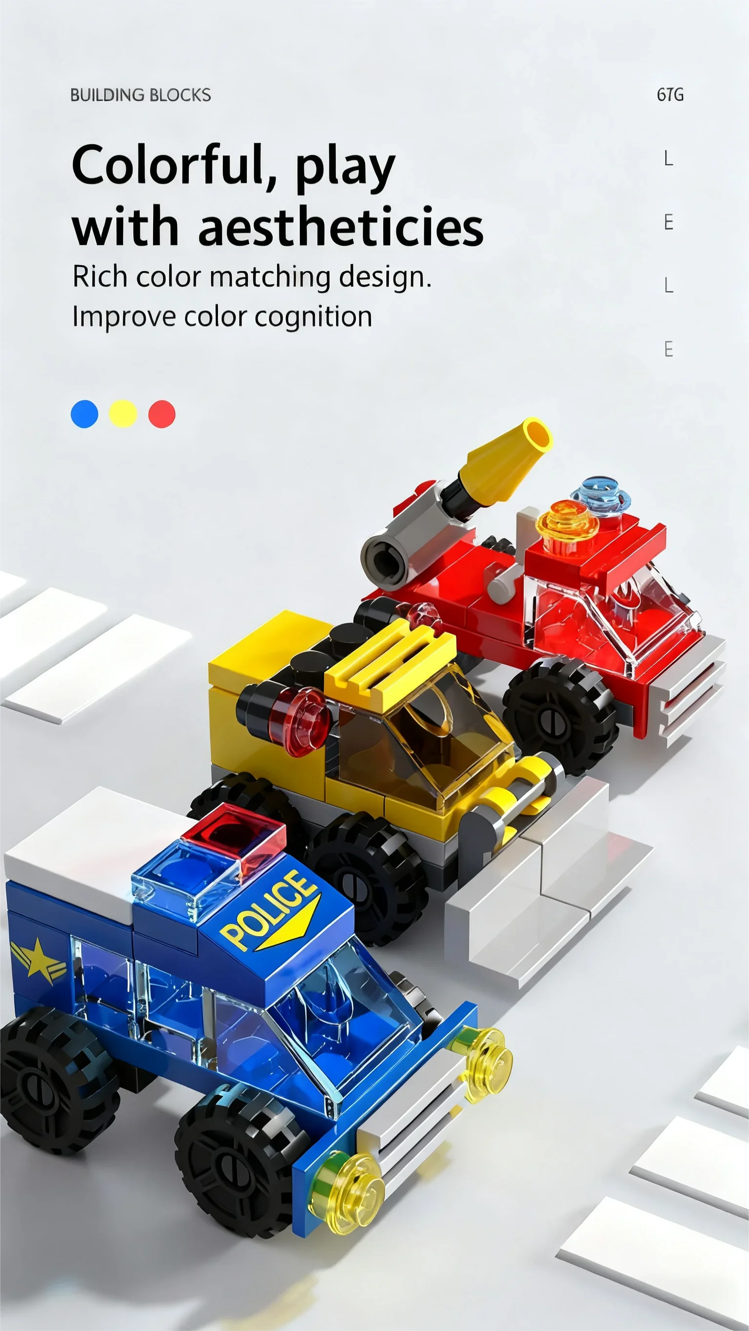6-in-1 Mega-Stadt-Baukasten - Polizeiauto, Feuerwehrauto, Kran, Panzer, Hubschrauber & Mehr, Bauingenieur-Spielzeug Geschenk – Detail 4