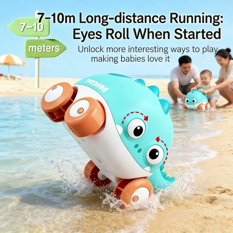 Baby Power Car Amphibious Multi Gameplay Cute Dinosaur Clockwork Car Baby Water Play Toy Exercise Hand Eye Coordination Ability