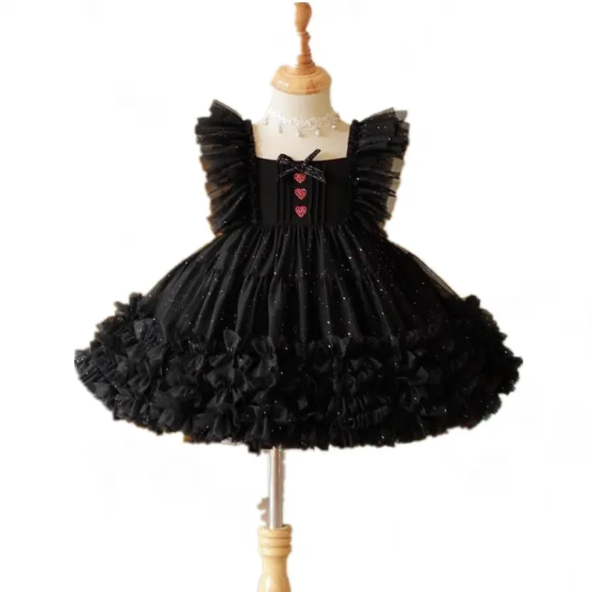 Children\'s Piano Host Performance Black Evening Gown Wedding Birthday Party Flower Girl Dress A4293 Vestidos Bridesmaid Dresses