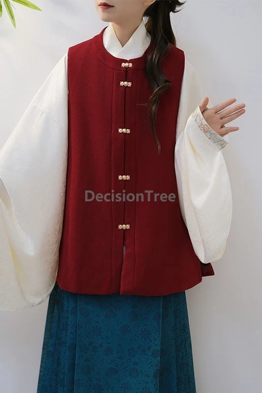 

2025 elegant fashionable design sense chinese vest retro pearl disc buckle ming made singlet daily versatile improved hanfu vest