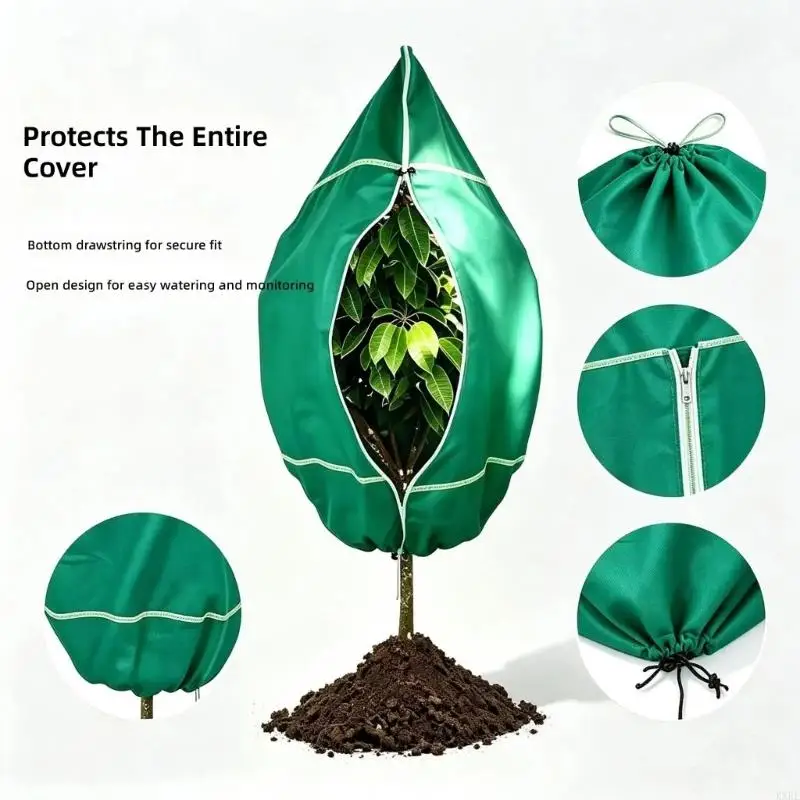Plant Cover in Thickened Nonwoven Fabric with Side Care Access and Corded Closure for Seasonal Garden Care Tasks KXRE