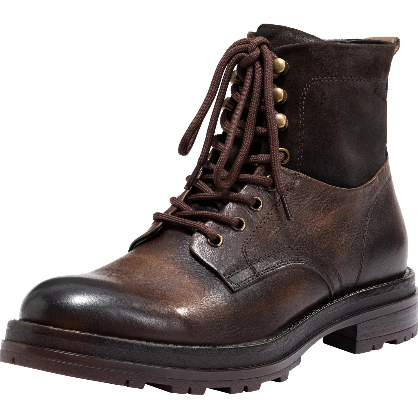 Cow Leather Lace Up Riding Boots Men Vintage Retro Round Toe Fashion Shoes British Style Short Boots Combat Cowboy Ankle Boots