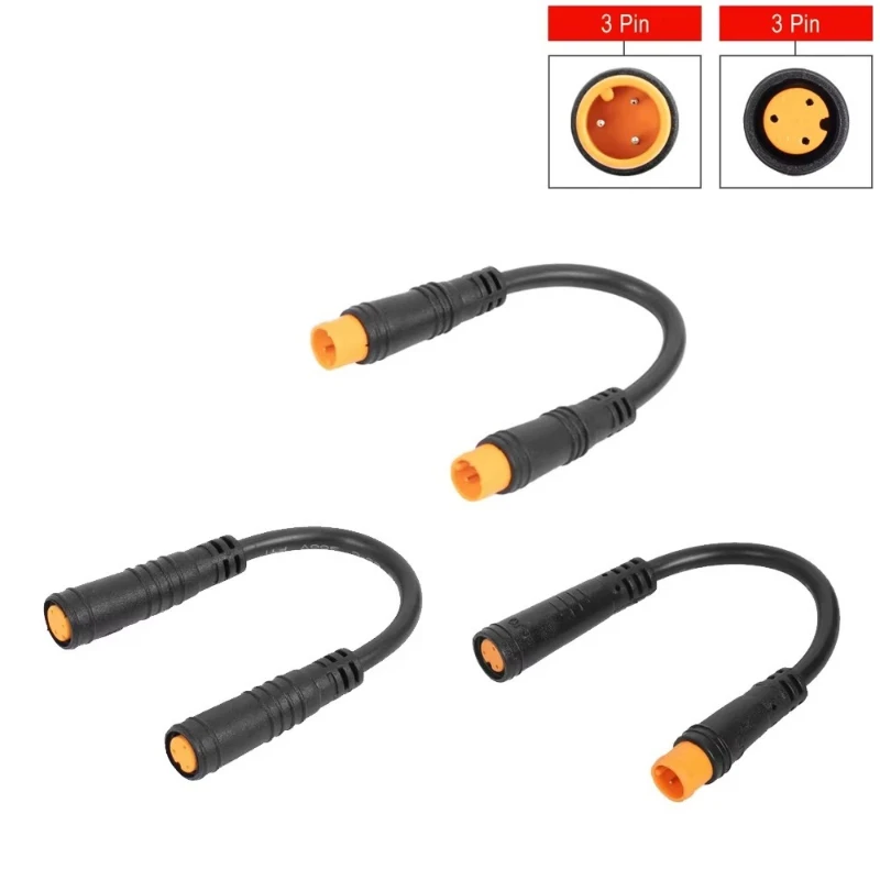 Electric Bicycle Female to Male 3 Pin Extension Cable For E-Bike Waterproof Durable Display Thumb Throttle Cables Plug Accessory
