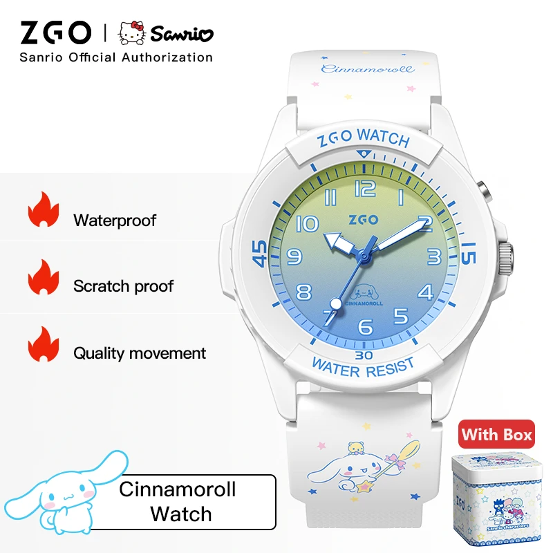 ZGO X Sanrio Cinnamoroll Relógios infantis Impermeável Luminous Quartz Watch Estudante Relógio de pulso Crianças Boy Girls Birthday Gift 358