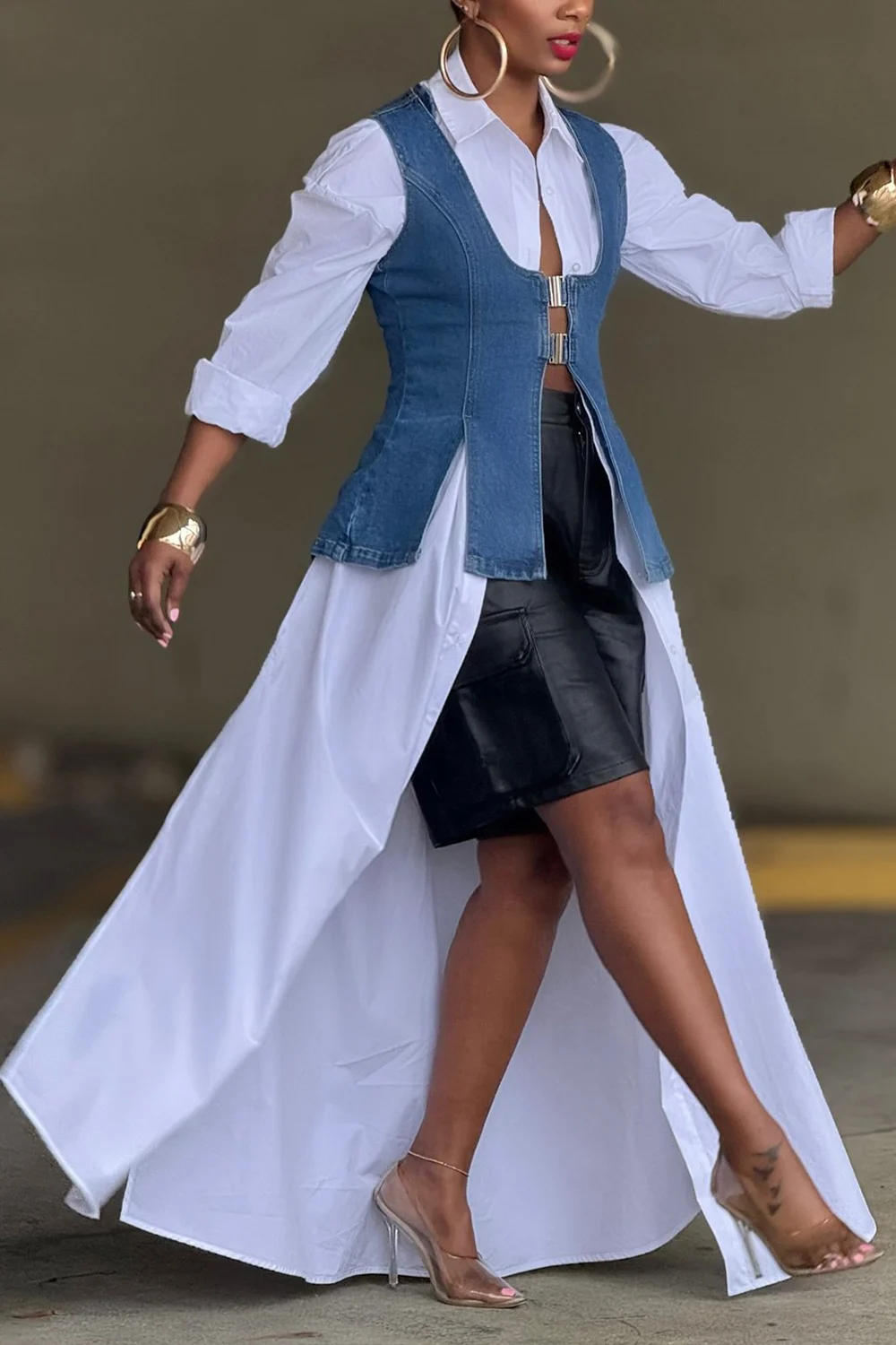 

Деловой повседневный синий повседневный джинсовый жилет размера плюс