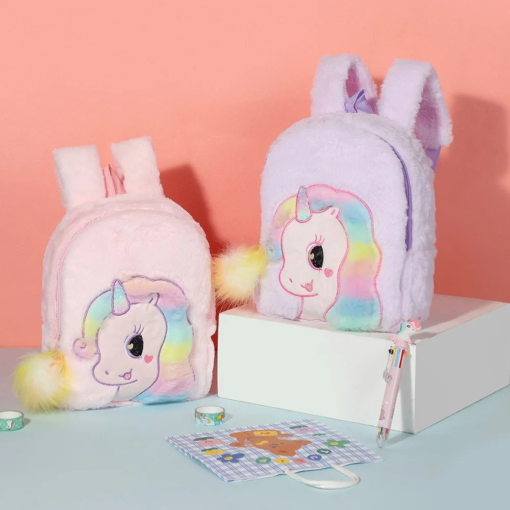 Neue Mode Einhorn Niedlichen Cartoon Weichen Plüsch Rucksack Kindergarten Mädchen Niedlichen Rucksack Große Kapazität Mädchen Rucksack