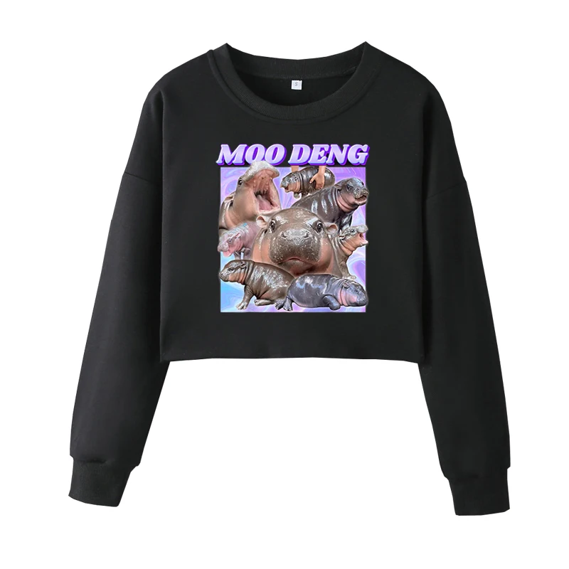 

Moo Deng Cute Hippo Funny Short Sweatshirt Fashion Hip-hop Sweatshirt Interesting Stalks Suitable For Autumn and Winter