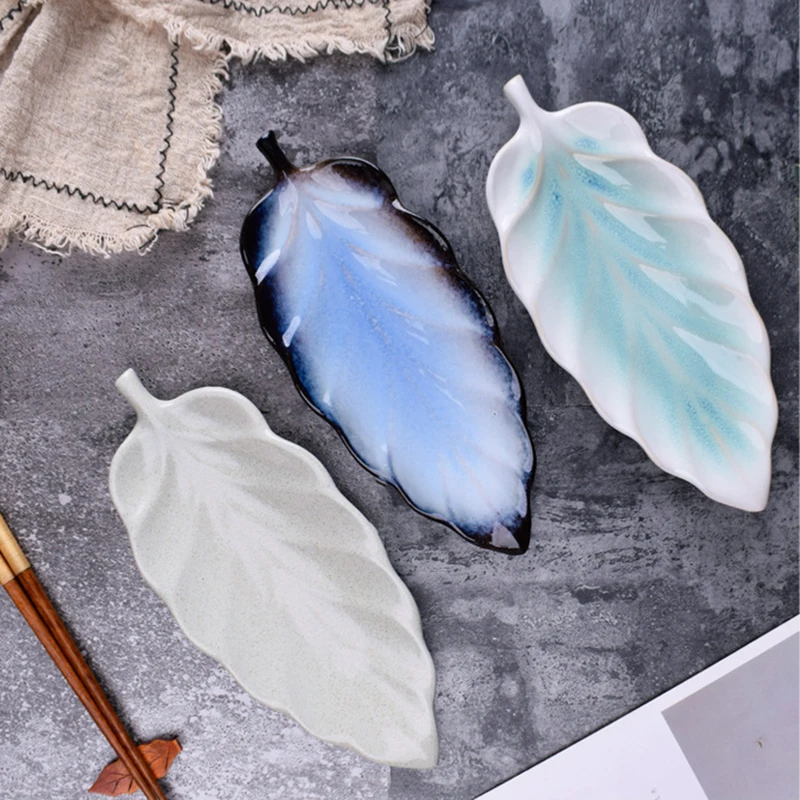 

Creative Kiln Changing Leaf Shaped Ceramic Plate Hotel Restaurant Sushi Dim Sum Dessert Tableware Dish Home Kitchen Accessories