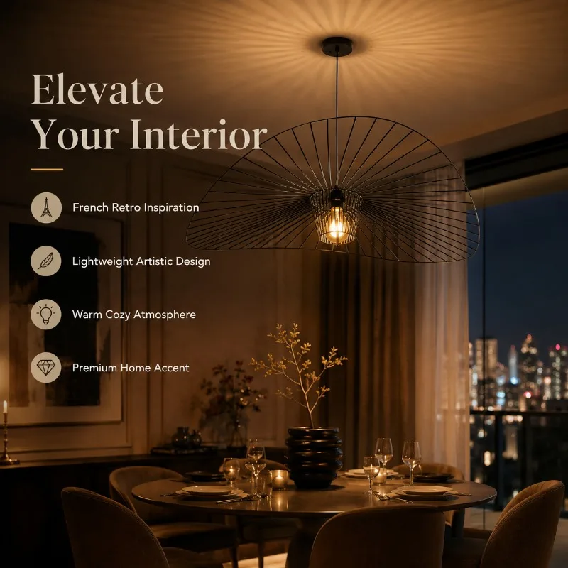 Modern Straw Hat Pendant Light Nordic Wire Mesh Chandelier 60cm Creative Hanging Fixture for Dining Living Bedroom Pendant Light