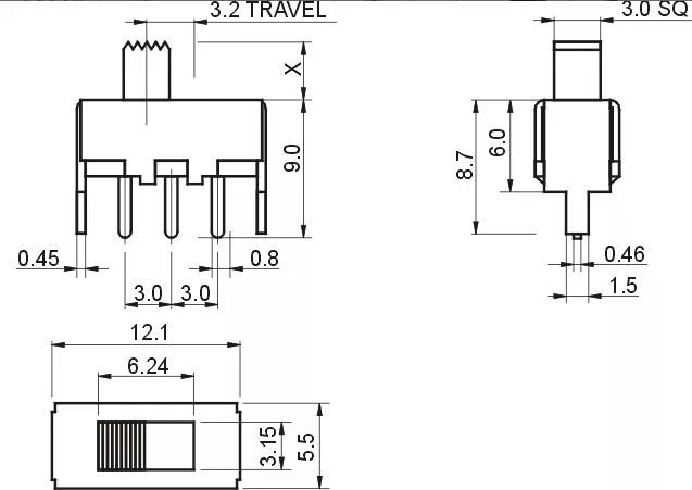 10PCS SS12F44 3Pin Switch SS-12F44G4 Single Row Vertical Toggle Switch Handle Length 5MM