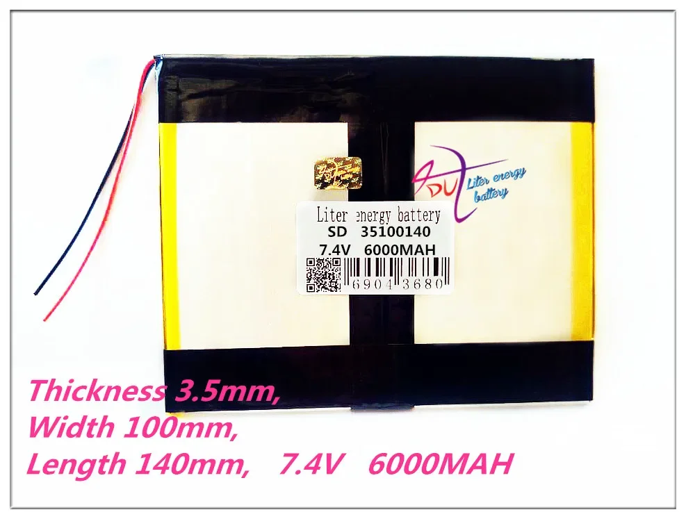 35100140 7.4V 6000mAh 35140100 Polymer rechargeable batteries GPS DVD Tablet computer general battery