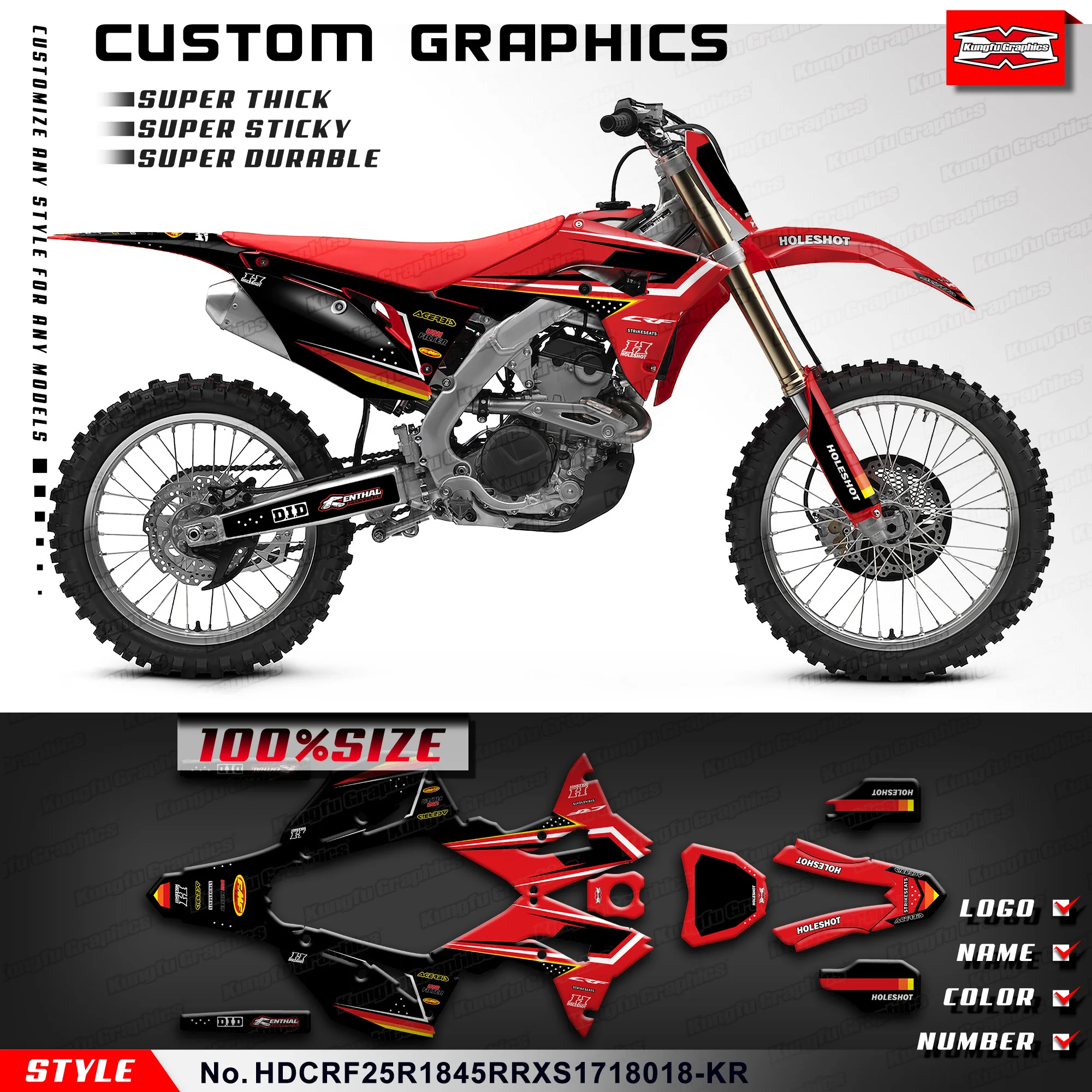 

KUNGFU GRAPHICS Adhesive Decals Vinyl Wrap for Honda CRF250R CRF450R 2017 2018 2019 2020 2021, HDCRF25R1845RRXS1718018-KR