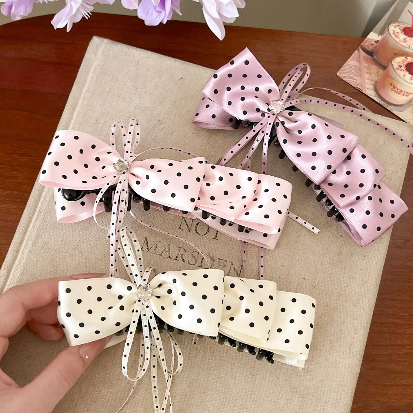 

Girl's heart polka dot bow banana clip, temperament half-up hair vertical clip, 2026 new sweet hair clip, simple hair accessory