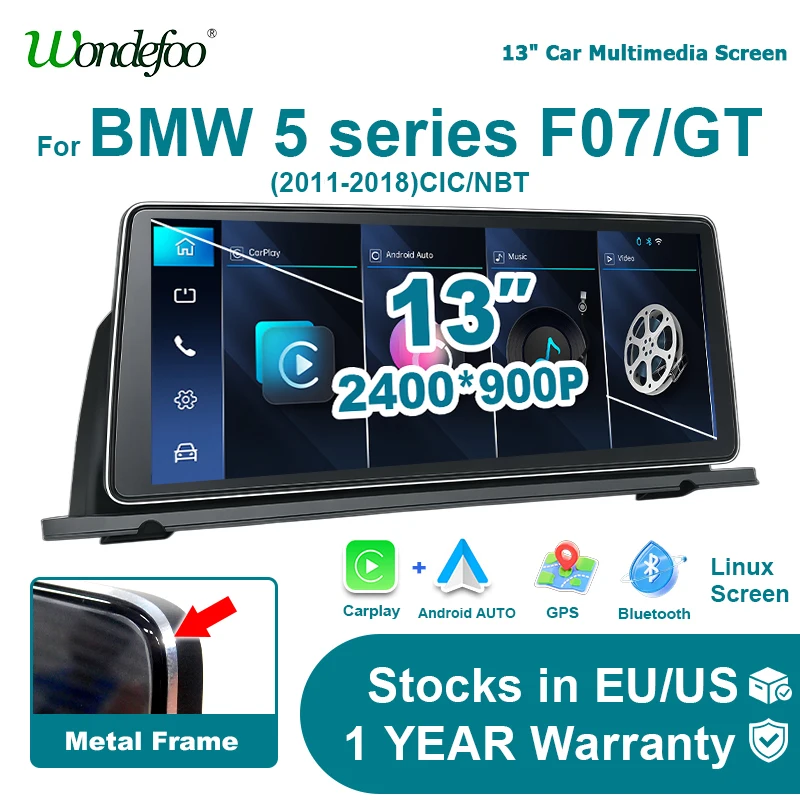 Wondefoo 13'' wireless carplay Linux car radio For BMW 5 series F07/GT 2011‑2018 CIC/NBT with touch screen android auto stereo