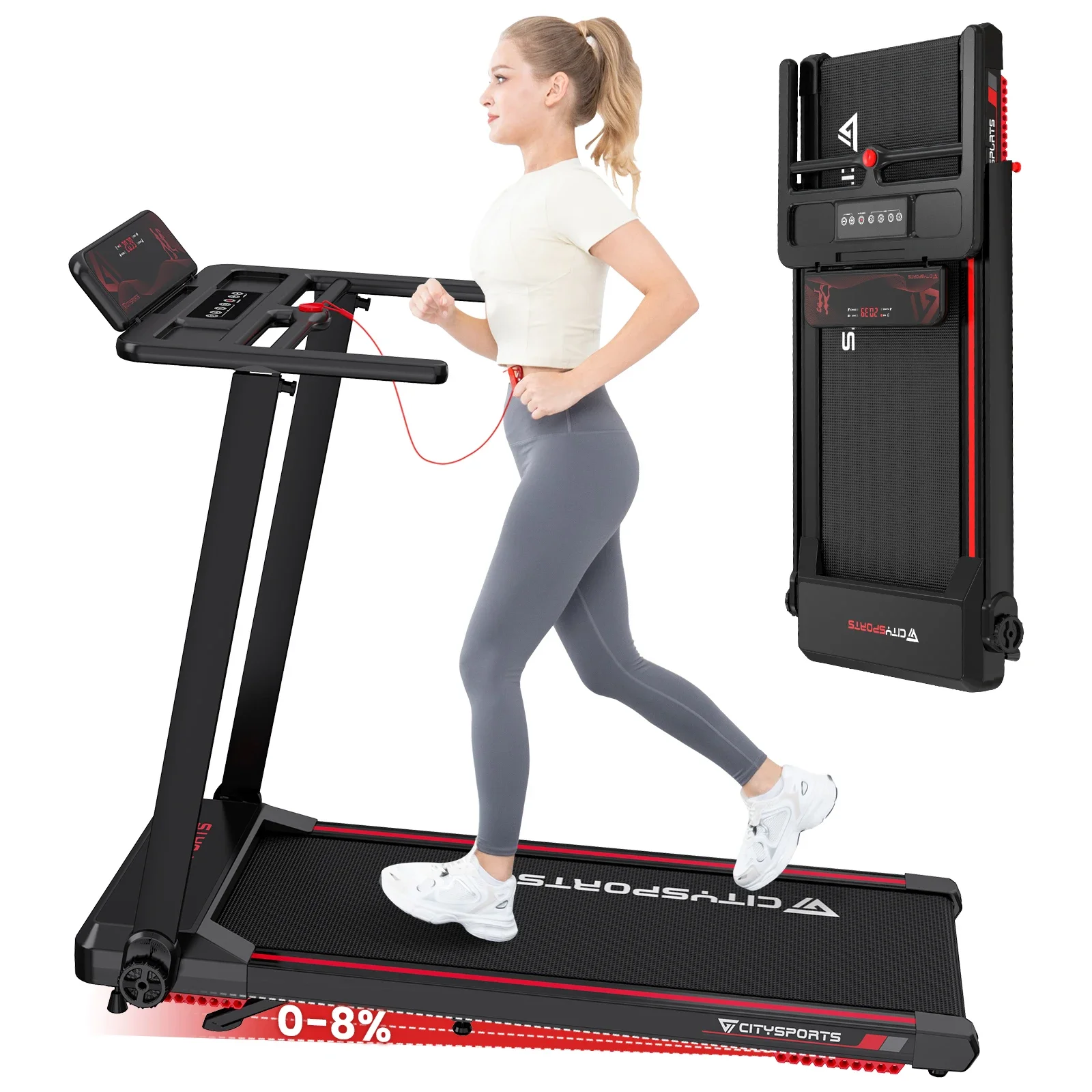 

Be suitable for CITYSPORTS PRO Electric Folding Treadmill with Auto Incline - 12 km/h Max Speed, Smart App Control, LED Display,