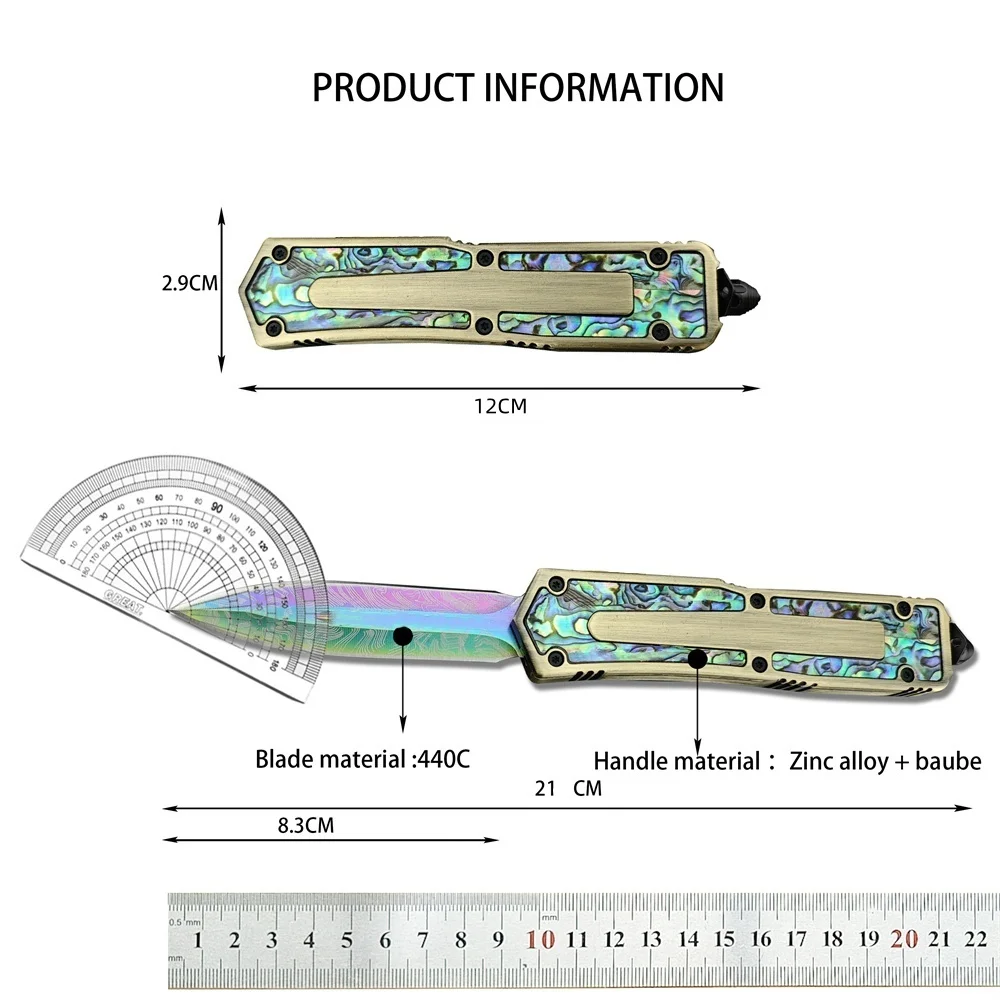 Tactical Colorful Pattern Pocket Knife 440 Blade Zinc Alloy Inlaid Bobby Handle Outdoor Camping Hunting Knives Survival Tool