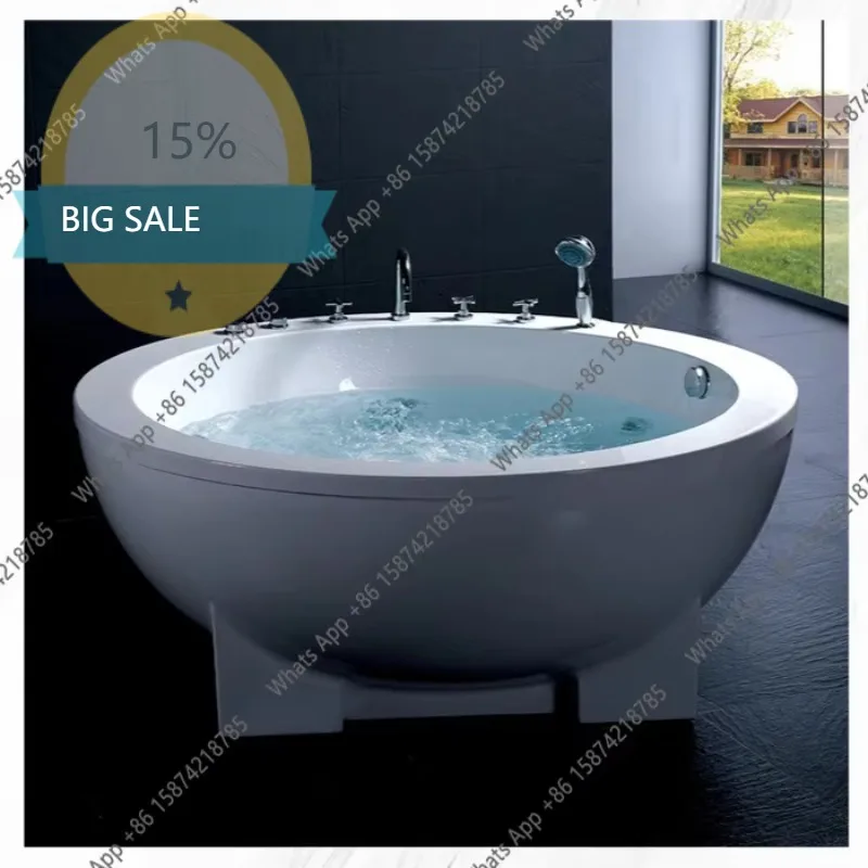Jo Double Thermostatic Couple Hotel Jacuzzi Household Free-standing Round Acrylic Bathtub