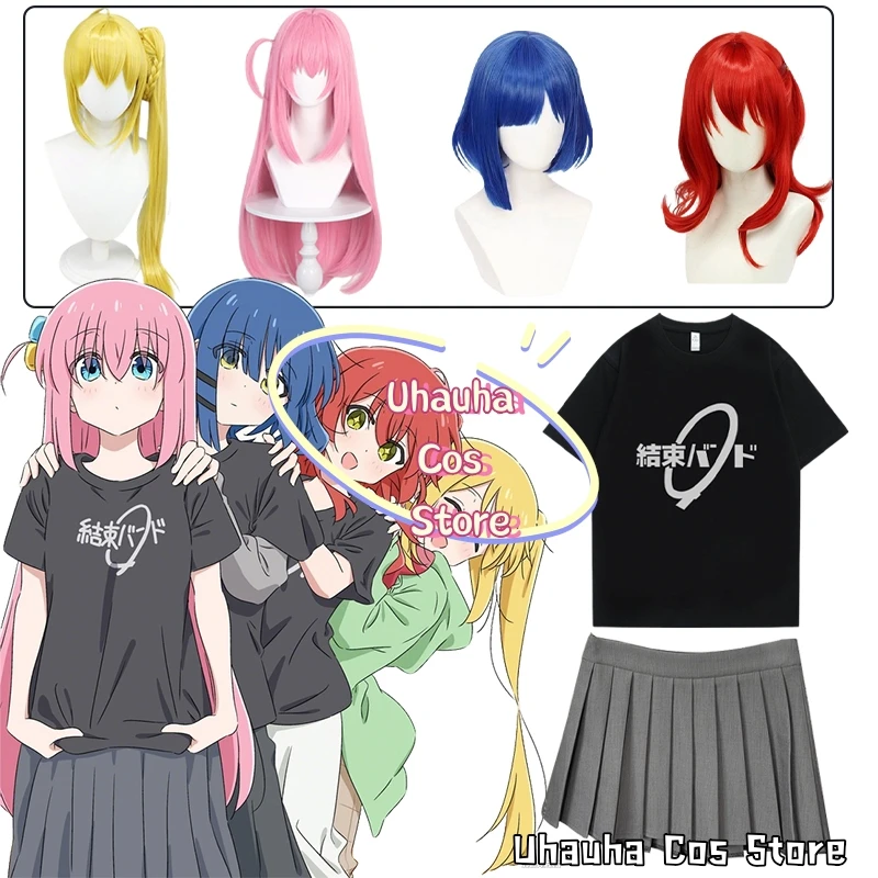

Unisex Anime Cosplay BOCCHI THE ROCK Hitori Gotoh Costume Casual Y2K Retro T-Shirt Jirai Kei Dress Disguise for Adult Women