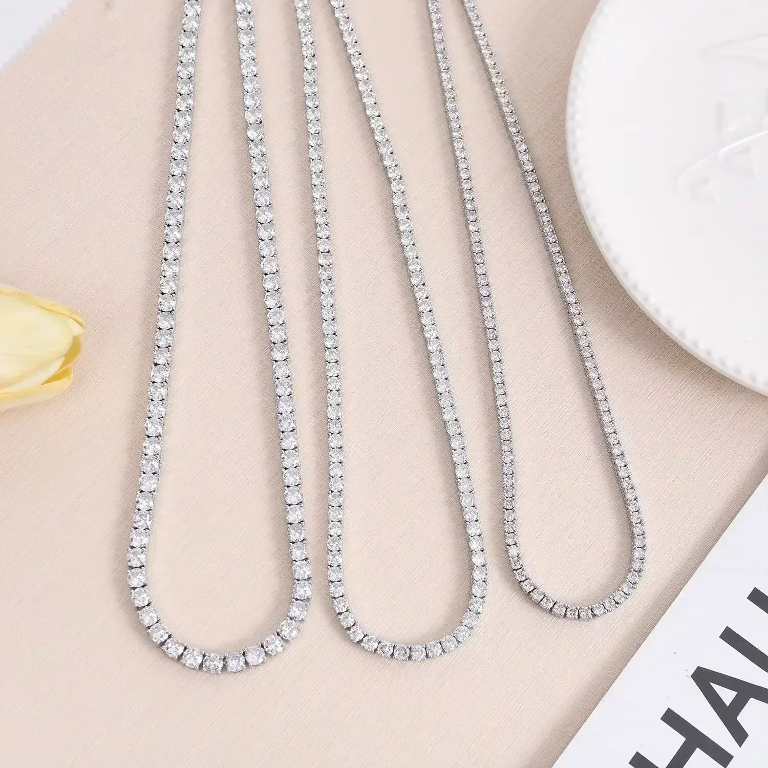 

925Sterling Silver Necklace Zircon Chain Necklace Women Fashion Simple Engagement Wedding Charm Jewelry 2MM/4MM 40-50CM