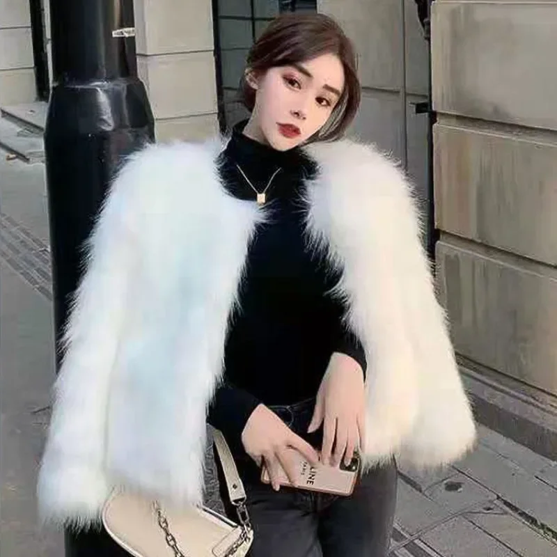 ZXRYXGS 2024 Popular Autumn and Winter Women's Clothing Fashion Coat Korean Version Slim Imitation Fox Fur Coat White Black Gray