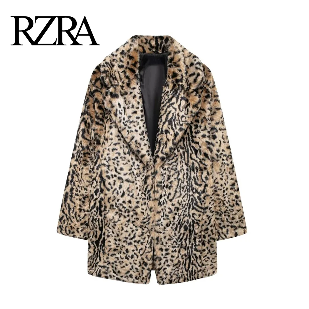 RZRA2024 autumn and winter new women\'s animal print faux fur effect coat jacket thick warm fashionable all-match