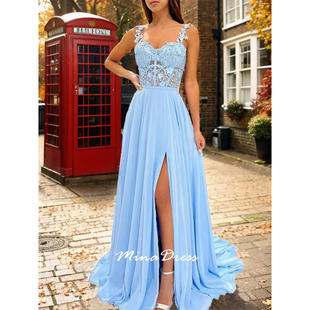 Mina Customized Backless Long Dresses 2025 Woman Luxury Dinner Sleeveless Lace Embroidered Translucent Flower Shoulder Strap