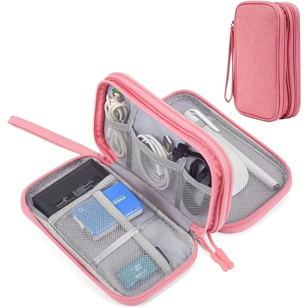 Portable Waterproof Travel Storage Bag Double-layer Digital Charger Organizer Bag for USB Cable Data Earphone Wire Power Bank