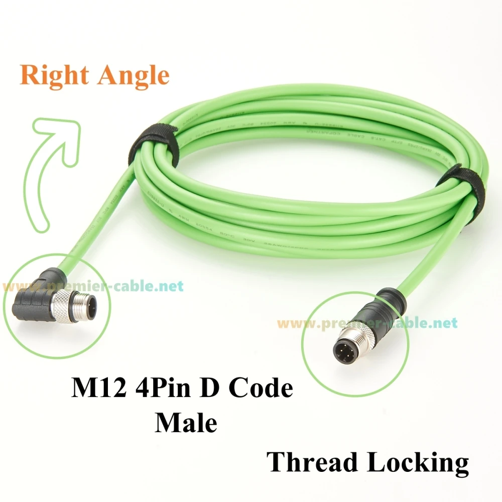 الزاوية اليمنى Profinet M12 4 دبوس D رمز Cat5 كابل إيثرنت ذكر إلى ذكر محمية عالية فليكس كابل الكاميرا الصناعية للتشفير #2