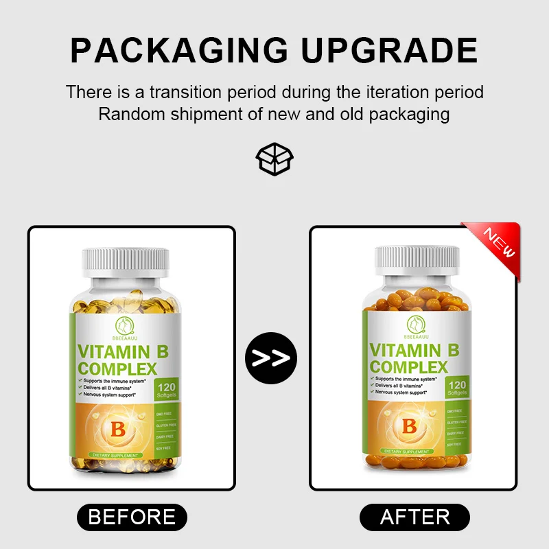 BBEEAAUU Super B Vitamin B Complex Capsules (Vitamin B1, B2, B3, B5, B6, B12, Folic Acid, Biotin, COQ10) Contain all B Vitamins