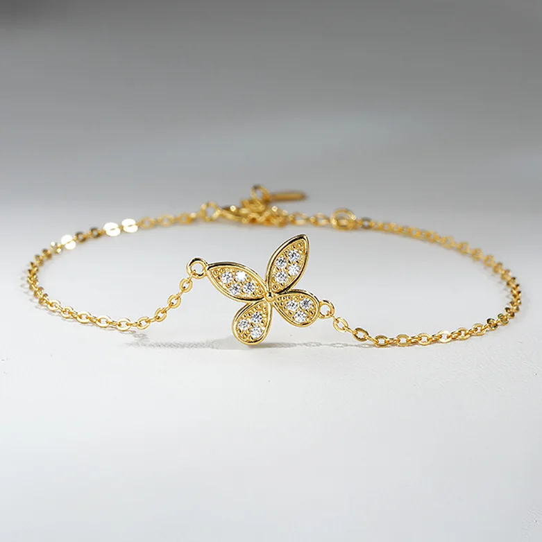 Mosang Butterfly Bracelet for Women in D Color, Mosang Stone 18K Gold Set with Niche Design Platinum PT950 Diamond Jewelry