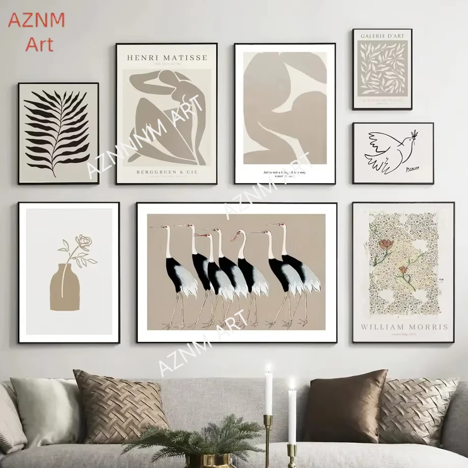 Abstracto Beige minimalista Boho líneas jarrón Picasso cuadro sobre lienzo para pared carteles e impresiones cuadros de pared para decoración para sala de estar