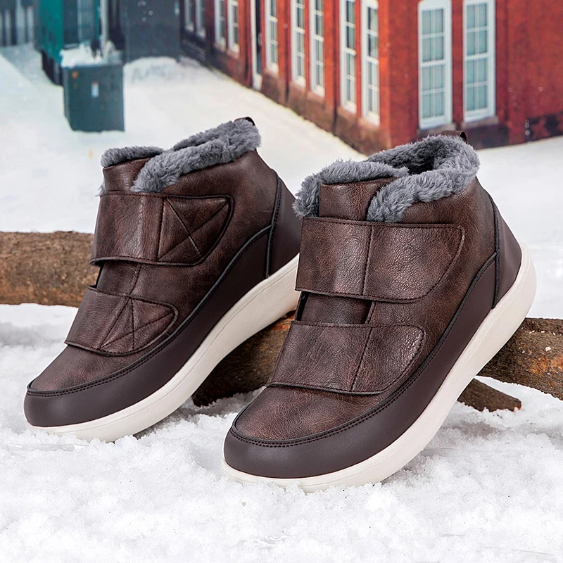 Couple Wide Fit Winter Snow Boots Warm Fleece Lined Adjustable Hook&Loop Non‑Slip Diabetic Boots for Swollen Edema Deformed Feet