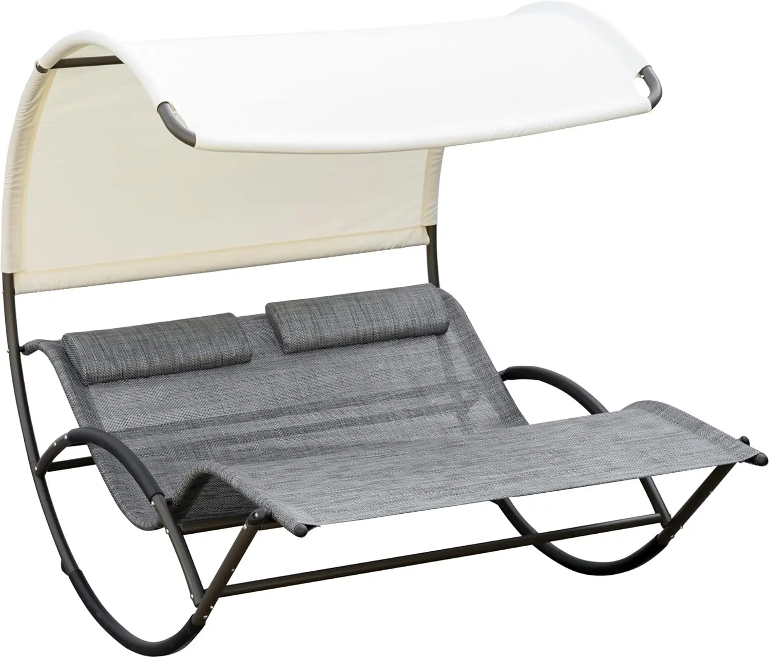 

Outdoor Double Chaise Rocking Chair, Day Bed Sun Lounger with Canopy Shade, Headrest Pillow, Armrests for Garden, Pools