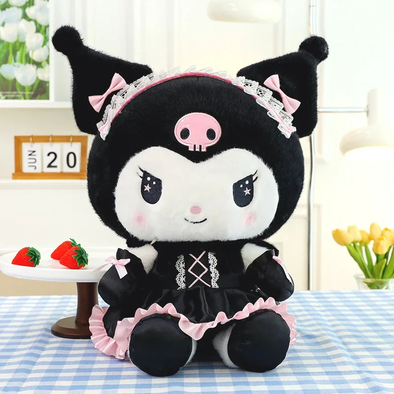 Sanrio Black Kuromi Big peluche bambole di pezza Kawaii Cartoon divano cuscino cuscino gonna scura giocattolo uniforme regalo di compleanno per ragazza