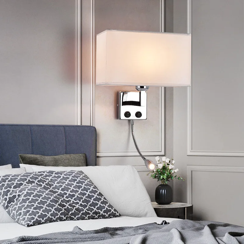 

Modern Indoor Led Wall Lamp European Indoor Living Room Bedroom With Switch Wall Lamp Hotel Bedside Table Fabric Wall Lamp Bra