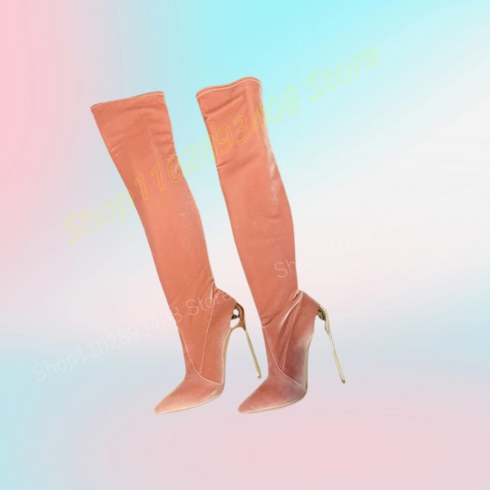 Pink Sweet Sexy Suede Over the Knee Boots Metal Stiletto High Heel Pointed Toe Fashion Sexy Women Shoes 2024 Zapatos Para Mujere