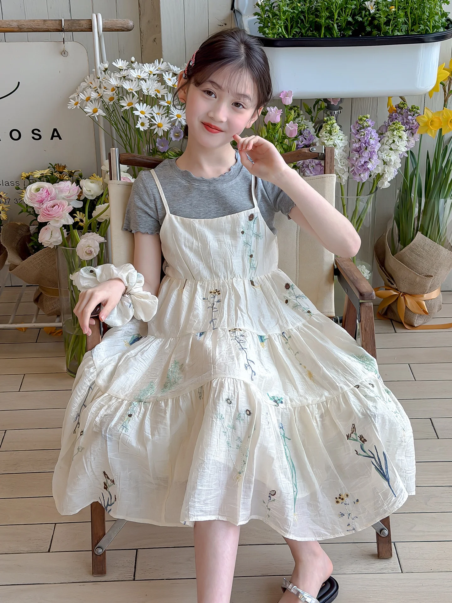 conjunto-de-vestido-de-verano-para-ninas-diseno-floral-mezcla-de-algodon-manga-corta-vestido-con-tirantes-estilo-Unico-y