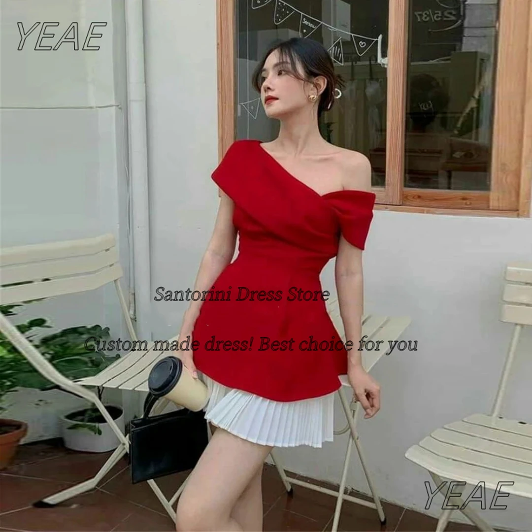 

Santorini Contrast Color Prom Dresses 2025 Newest Off Shoulder Homecoming Dress Pleats Mini Night Club Party Gowns Customized